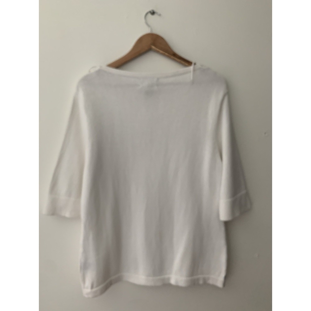 Lauren Ralph Lauren 100% Cotton Sweater Boat Neck Ties On Shoulders White SZ XL - Picture 6 of 8